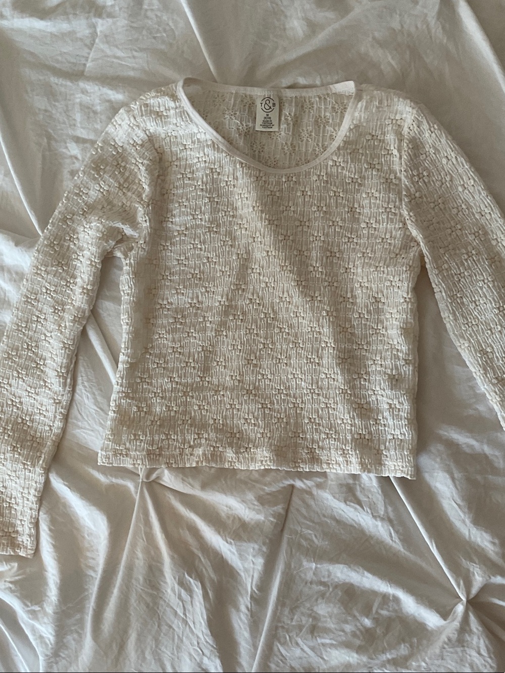 Nordstrom Girls' Cream Long Sleeve Textured Top